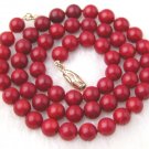 Beautiful 7mm Red Coral Necklace Lovely Shining Clasp
