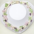 Multicolored 3 Strands Pearl And Crystal Necklace