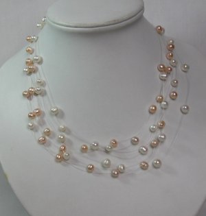 NATURAL PINK & WHITE FRESHWATER PEARLS NECKLACE