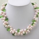 Natural Pink FW Pearl & Green Crystal Necklace