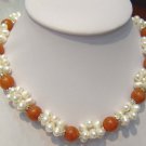 18'' 3 rows white pearl necklace with agate