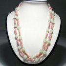 2-Row Pink&Yellow Freshwater Pearls&Jade Necklace