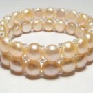 Beautiful 2-Row Pink FW Pearls Stretch Bracelet