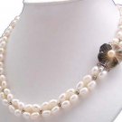 Junoesque 2rows white rice freshwater pearl necklace
