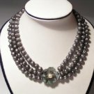 Noblest 3-Srd Gray FW Pearls&Floral Necklace925S