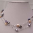 wholesale 3 strands 7MM pink black purple pearl necklace