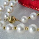 20'' 9mm white round cultured pearls necklace  9k gold