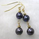 AKOYA round 7mm black saltwater pearl dangle earrings