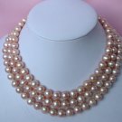 CLASSIC 3str 10mm pink round cultured pearls necklace