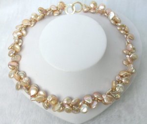 CLASSIC double 13mm pink ROUND coin pearls Necklace