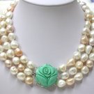 15mm white pink baroque pearls Necklace turquoise clasp