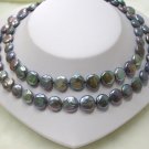 LONG 33'' 13mm black round coin cultured pearls necklace