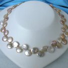 RARE 13MM gold pink coin cultured pearls Necklace