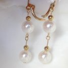 8mm white saltwater pearls dangle earrings 14k