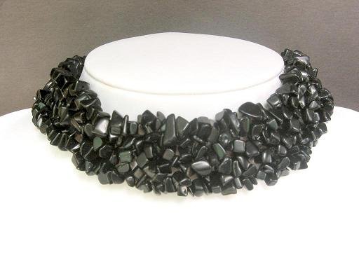 Necklace Black Onyx Chips Knit Choker Collar