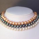 Necklace Choker 3 Strands Tri-Color FW Pearls 9mm Necklace Choker 3 Strands Tri-Color FW Pearls 9mm