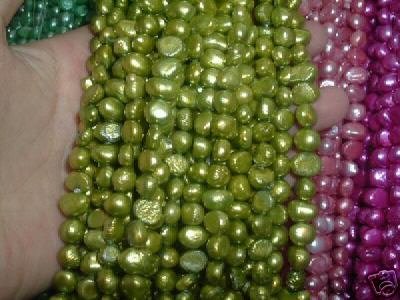 10 strand 7-8 mm nugget freshwater pearl loose string-grass gree