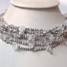 15'' 8-STR GREY FW PEARL & WHITE CRYSTAL NECKLACE S925