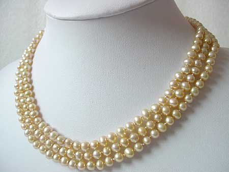 16-18'' 3-ROW CHAMPAGNE FW PEARL NECKLACE