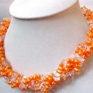 18'' 4-STR ORANGE FW PEARL & WHITE CRYSTAL NECKLACE