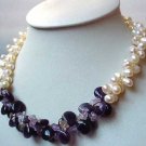 19'' 2-STR WHITE FW PEARL & AMETHYST NECKLACE