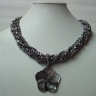19'' 7-STR BLACK FW PEARL SHELL PENDANT NECKLACE