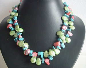 2-STR Green button&red BAROQUE FW pearl&turquoise