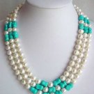 20-22'' 10-11MM FW PEARL TURQUOISE NECKLACE SHELL CLASP