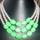 3-STR White FW pearl 5-6mm&turquoise bead necklace