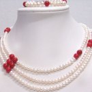 19'' Elegant white FW pearl balas Necklace bracelet
