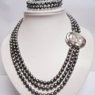 3row FW Pearl Cameo clasp necklace & bracelet