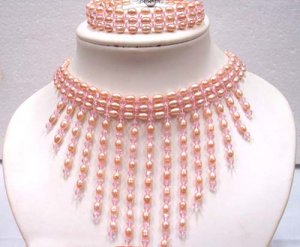 Grade AAA Genuine Choker Pink freshwater pearl Necklace