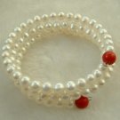 3 strand steel wire 6mm white and coral bracelet