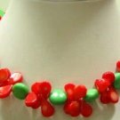 16'' red coral and green turquoise necklace