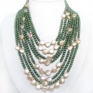 8 strands green pearl & pink coin pearl necklace