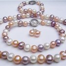 8mm Multicolor Pearl Necklace Bracelet Earring Set