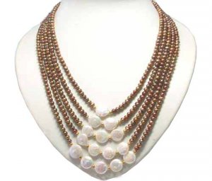 5 strands coffee freshwater pearl coin pearl nacklace