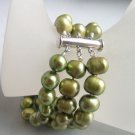 3 Strands 9-10mm Army green Potato FreshWater Pearl Bracelet