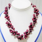 3 strands Wine-Red Pearls Necklace