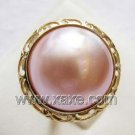 Luxurious  15mm pink mabe pearl ring 14K