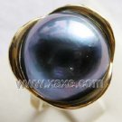 Luxurious 15mm dark gray mabe pearl ring 14K