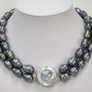 2 strand baroque black pearl mabe clasp