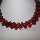 17"" 2 strand red square agate necklace