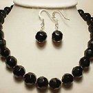 17'' black facet agate bead necklace earring set