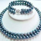 2 strands black pearl necklace bracelet set