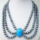 3 strands black pearl and turquoise clasp