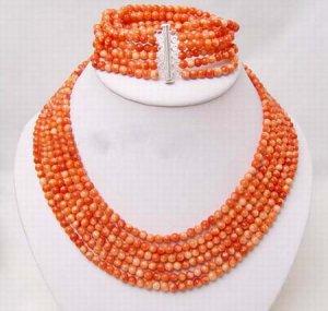 6 strands 6mm pink coral necklace bracelet set