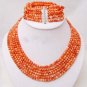 6 strands 6mm pink coral necklace bracelet set
