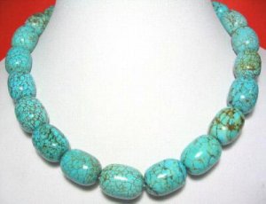 17'' big barrel shape turquoise bead necklace