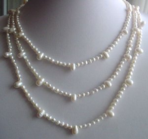 61'' super long 5-7mm white pearl necklace